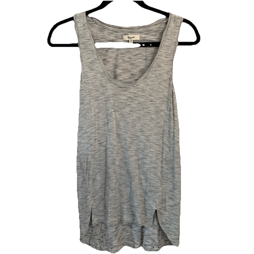 Madewell Oversized Tank Top Hi Lo Hem Gray Stripe Sleeveless Scoop Neck XS